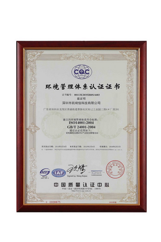 Certificate 14001 Chinese